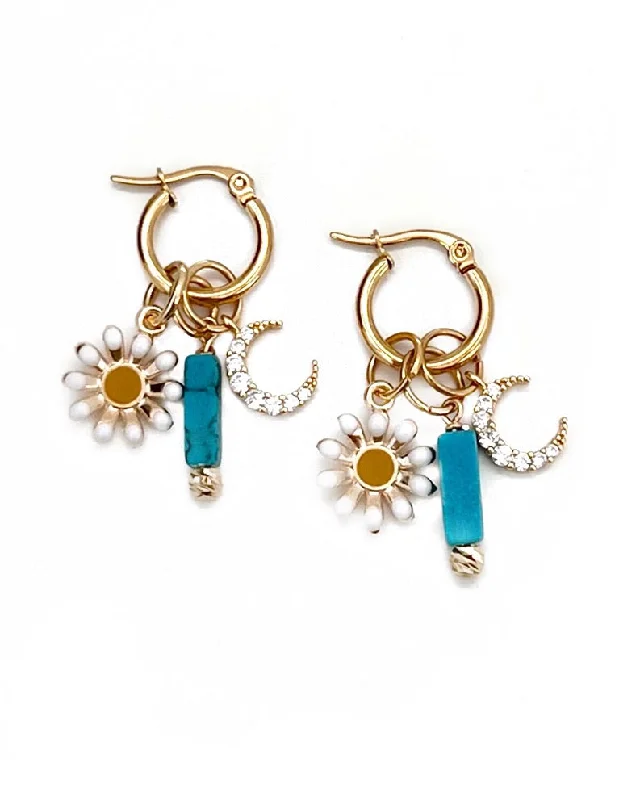 Sterling silver women's earrings -Daisy Charm Hoop Earrings