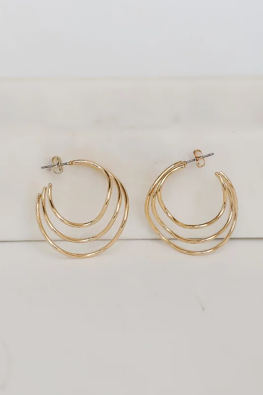 Embroidered women's earrings -Tori Gold Triple Hoop Earrings