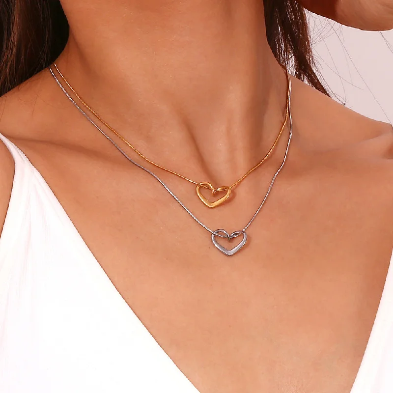 Women’s layered necklaces-Fashion Heart Geometric Stainless Steel 18K Gold Plated Necklaces