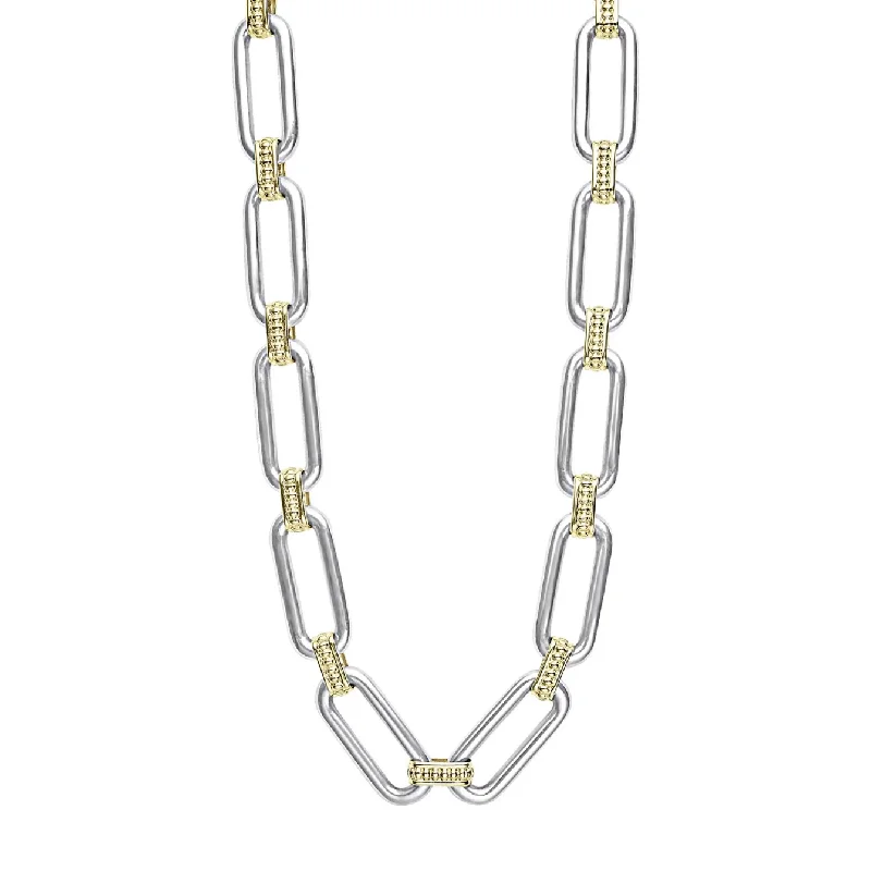 Women’s initials necklaces-Lagos Sterling 18K & Sterling Silver 18" Fluted Link Toggle Necklace