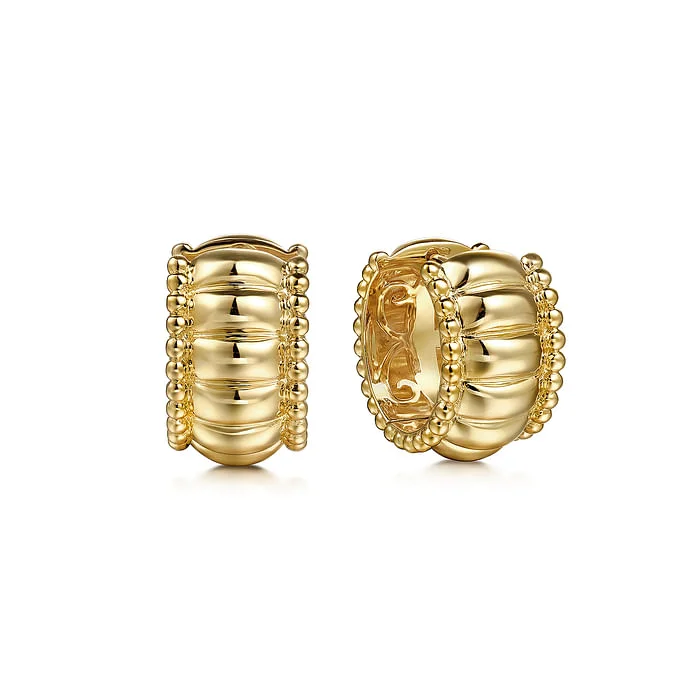 Bohemian style earrings for women -14K Yellow Plain Gold Bujukan Huggie Earrings