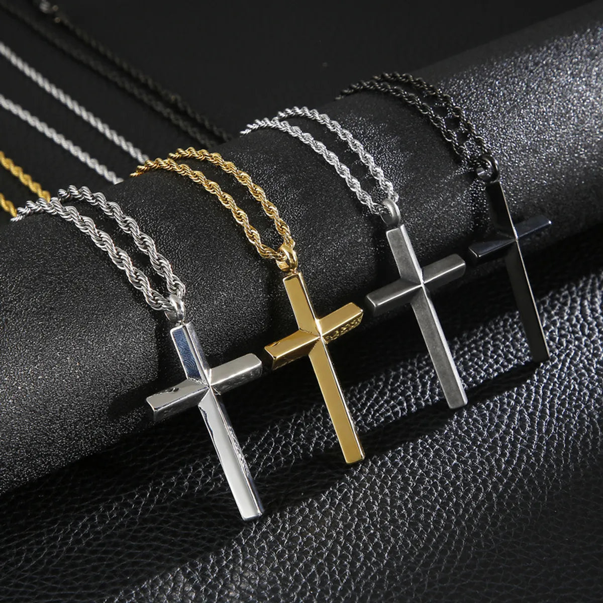 Women’s platinum necklaces-Punk Cross Titanium Steel Plating 18K Gold Plated Men'S Necklace