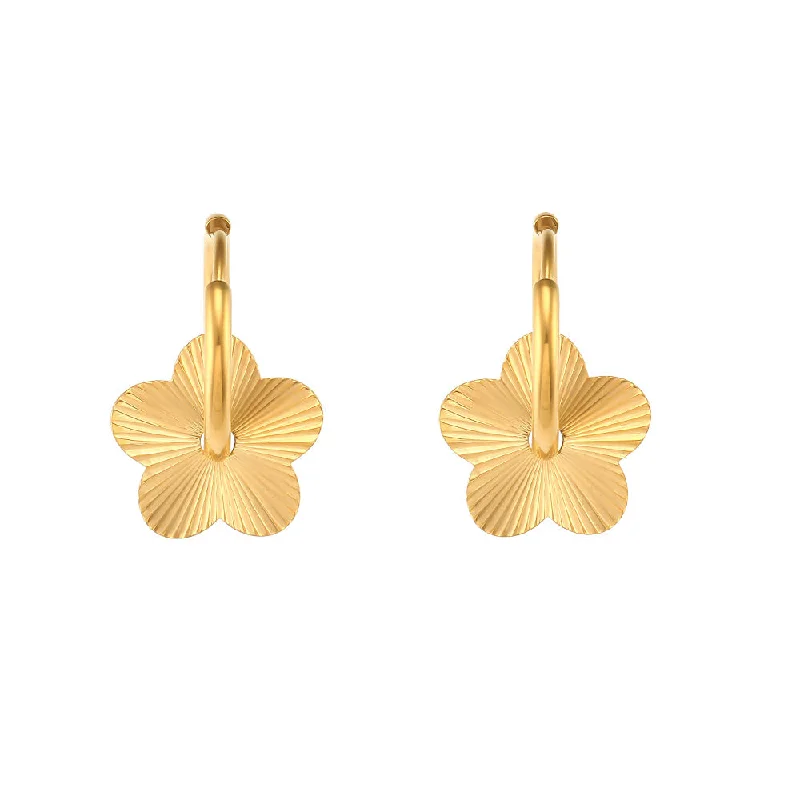 Engraved Stripe Pendant Earrings - Flowers