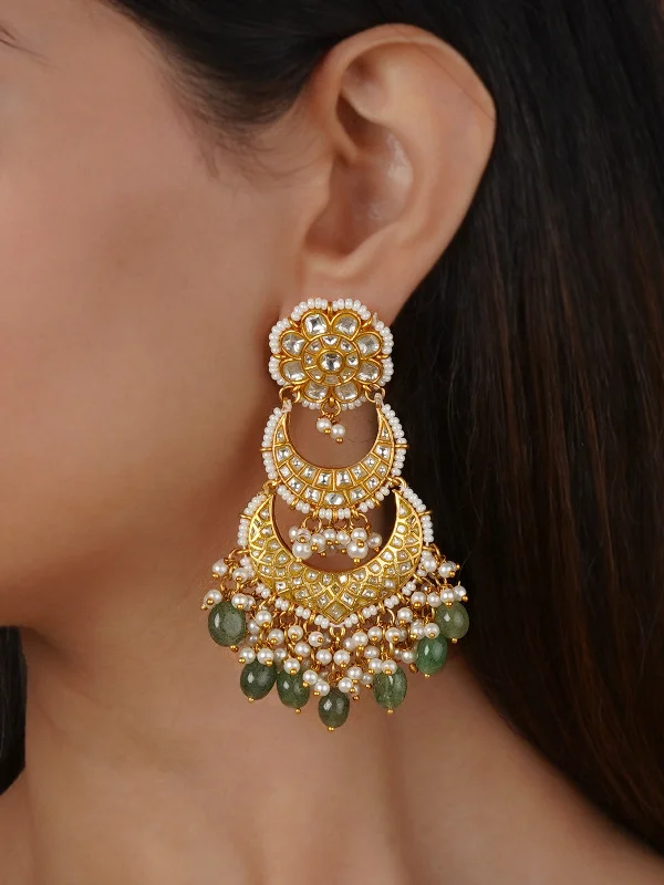 Women's earrings with a luxury feel -Gold Plated Thappa Jadau Kundan Earrings - TJ-E125