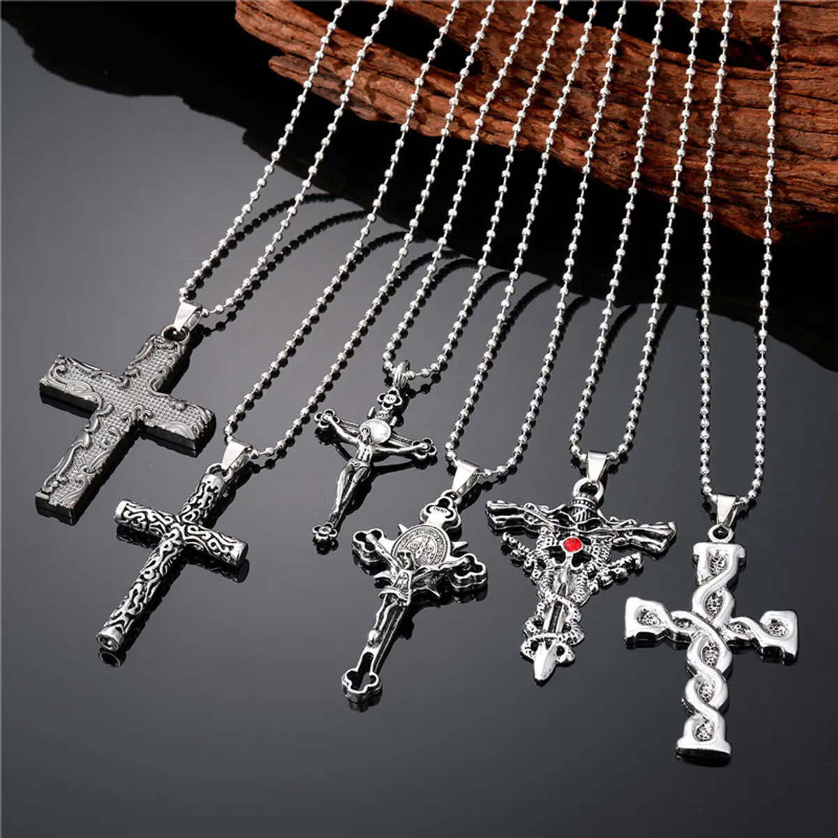 Women’s long chain necklaces-Punk Cross Skull Stainless Steel Plating Rhinestones Unisex Pendant Necklace