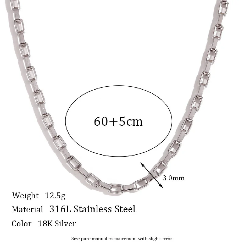 3mm long box chain - steel necklace -60cm 5cm