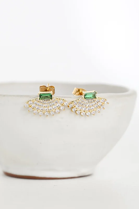 Gemstone earrings for women -FINAL SALE - Gabi Gold Rhinestone Stud Earrings