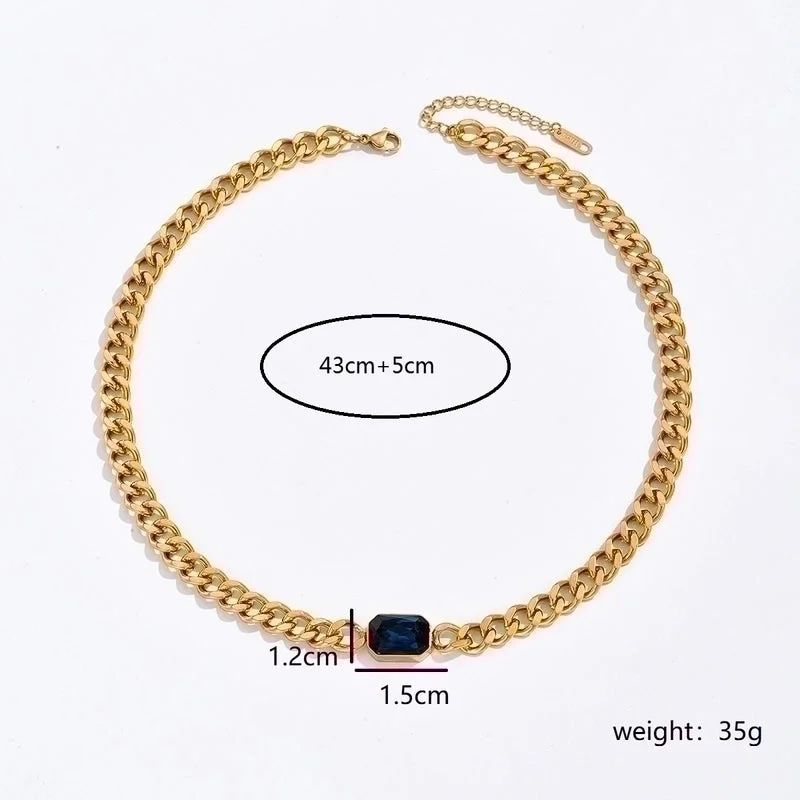 Women’s zodiac necklaces-Fashion Rectangle Stainless Steel Plating Zircon 18k Gold Plated Necklace