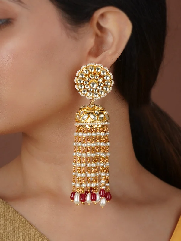 Customizable women's earrings -White Clor Gold Plated Jadau Kundan Earrings - ME1291Y