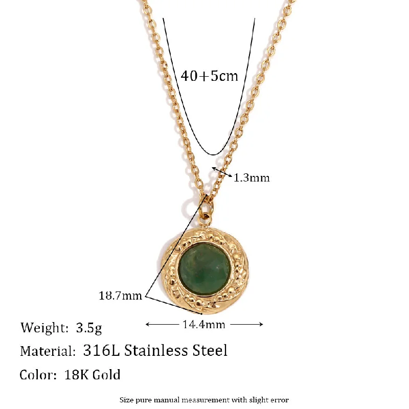 Green Dongling Round Coin Pendant Necklace - Gold