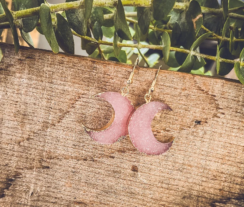 Women's stud earrings -Purple Druzy Moon Earrings