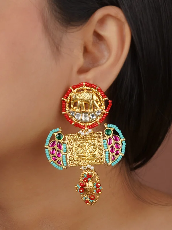 Unique women's earrings -Multicolor Gold Plated Mishr Earrings - MR-E237M