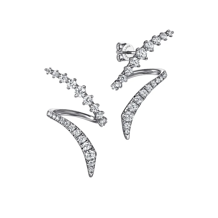 Accessory earrings for women -14K White Gold Graduating Diamond Bypass Stud Earrings