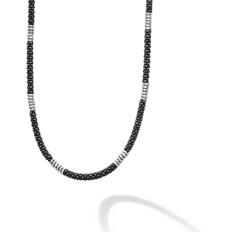 Women’s custom necklaces-Lagos Black Caviar 16"  Sterling Silver Station Necklace