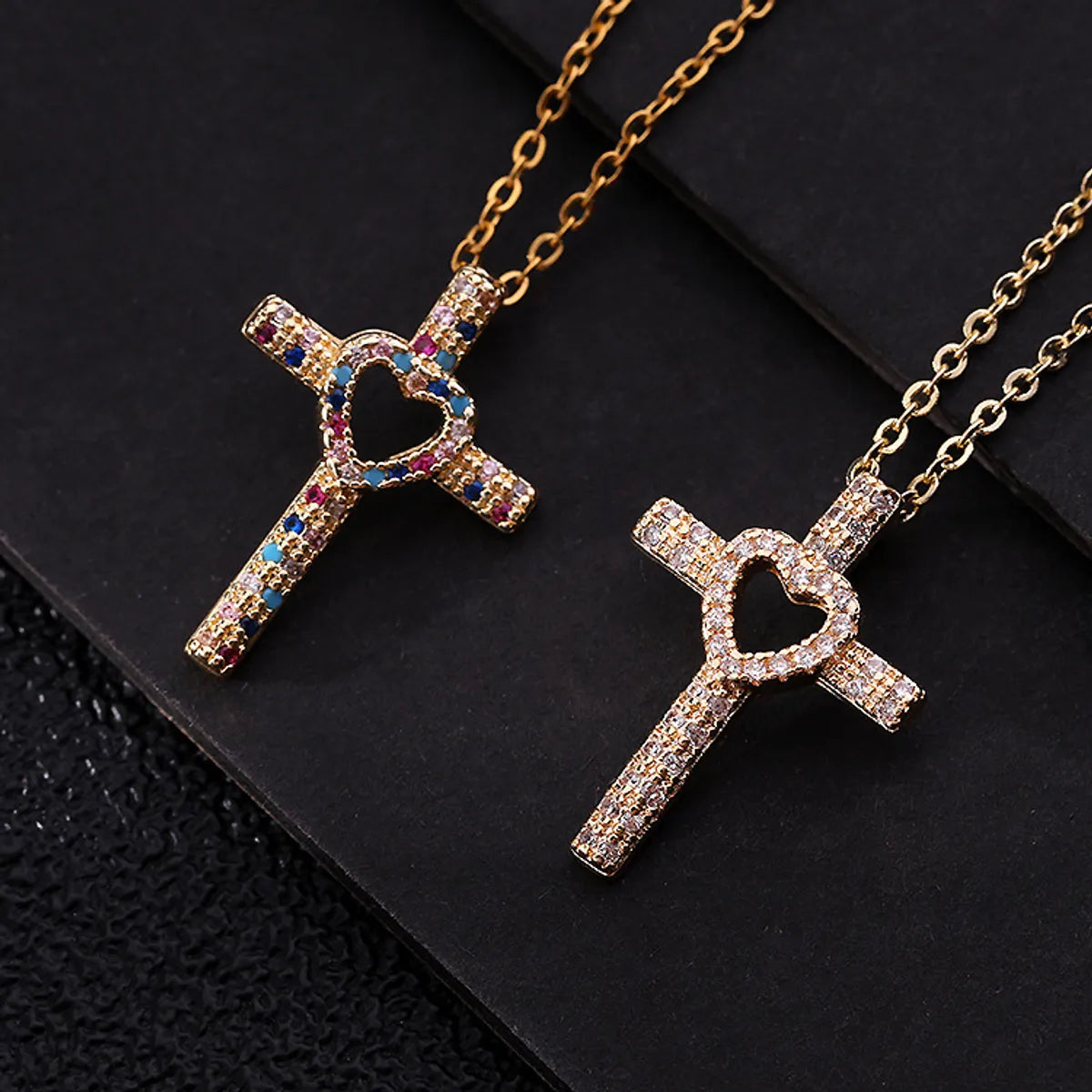 Women’s infinity heart necklaces-Cool Style Shiny Cross Heart Shape Copper Plating Hollow Out Inlay Zircon Pendant Necklace