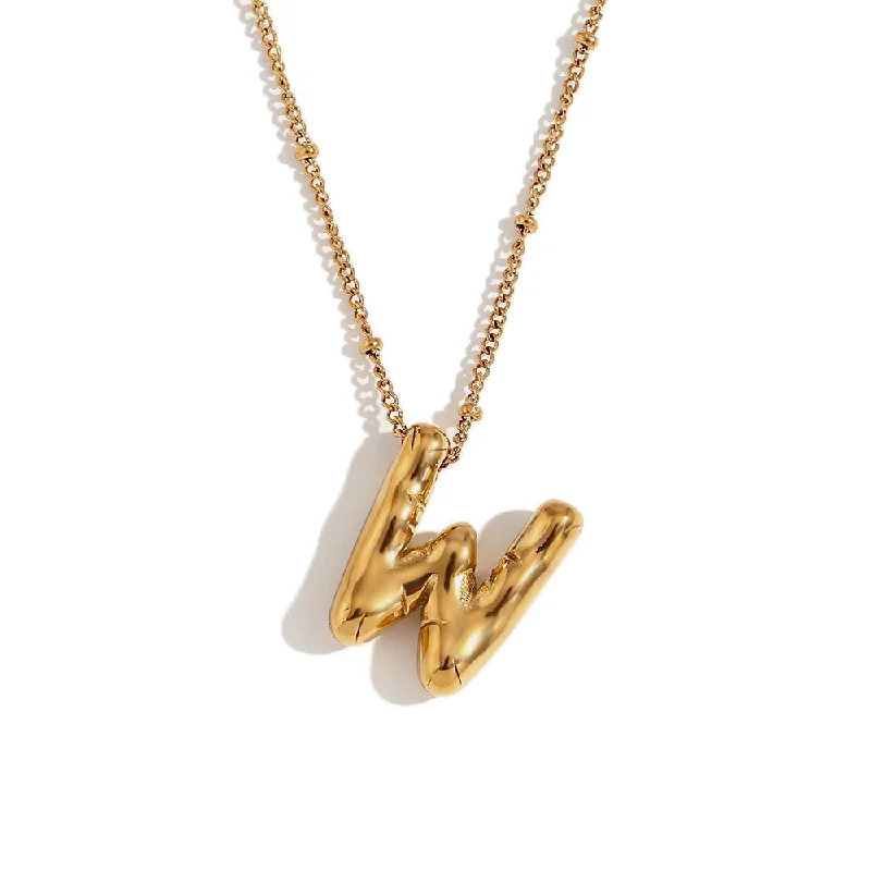 Party Balloon Letter Pendant Necklace - Gold - W