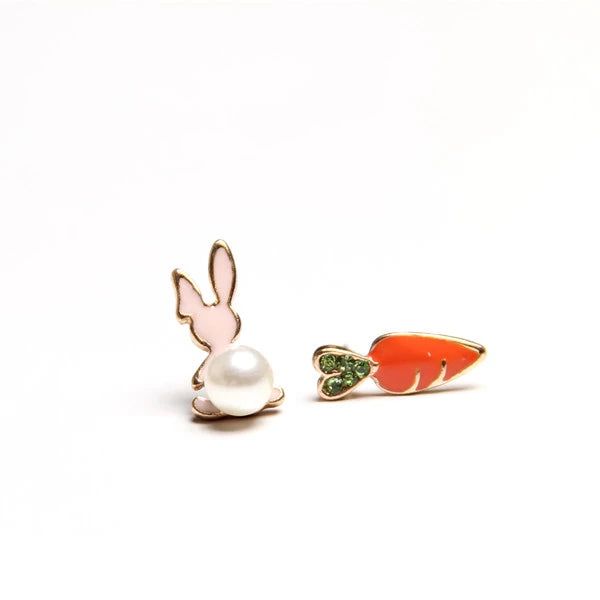 Small pearl earrings for women -Adorable Bunny and Carrot Earrings