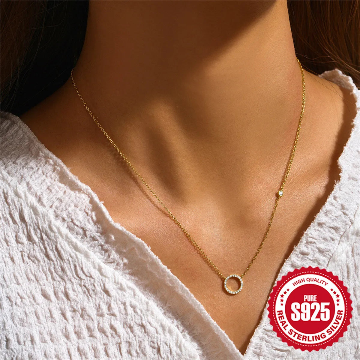 Women’s birthday necklaces-Simple Style Circle Sterling Silver Plating Pendant Necklace