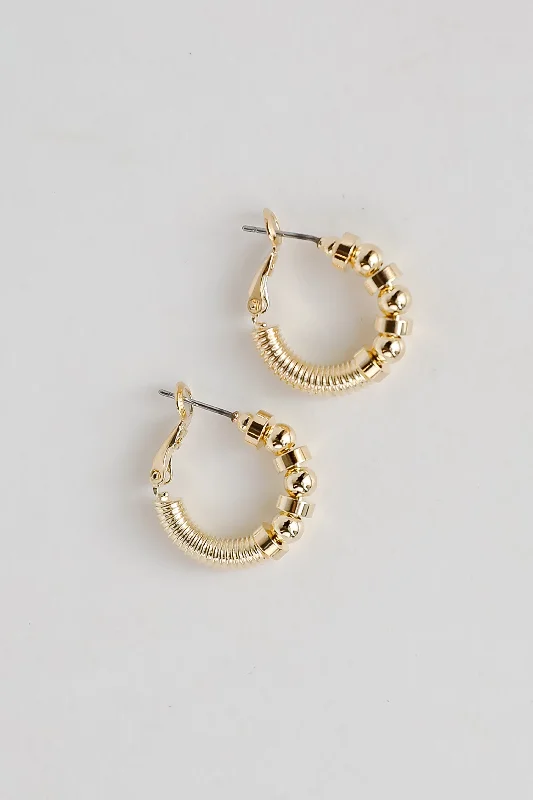 Long drop earrings for women -Ayla Gold Beaded Hoop Earrings