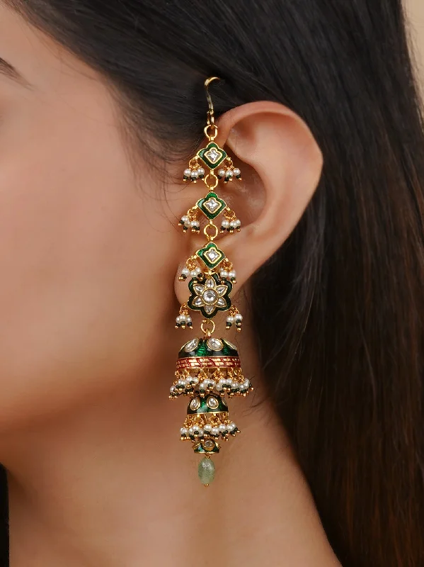 Rose flower earrings for women -Gold Plated Jadau Kundan Earrings - ME1242