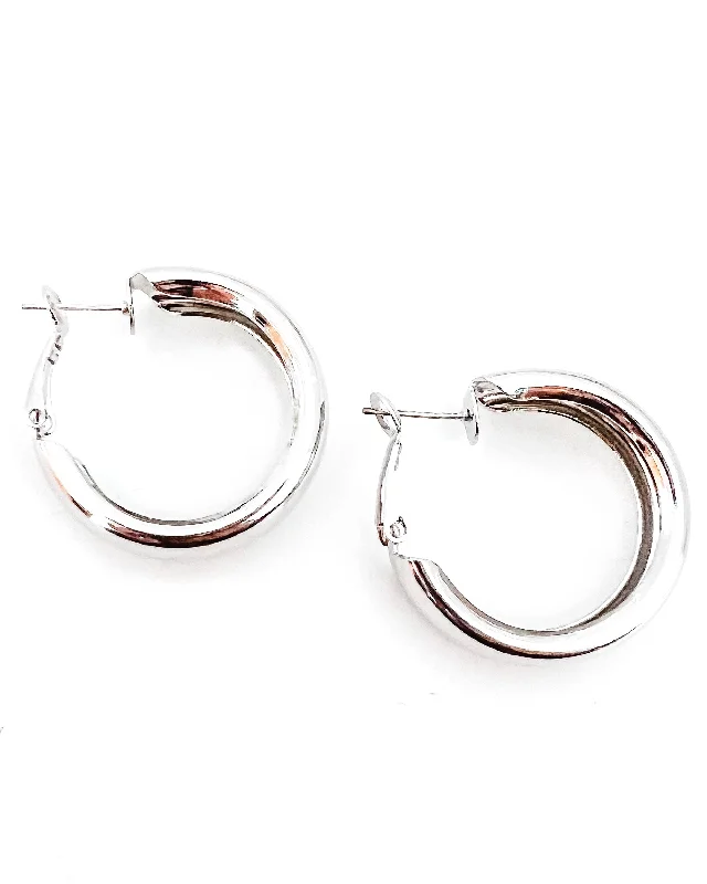 Geometric earrings for women -Everette Silver Hoop Earrings