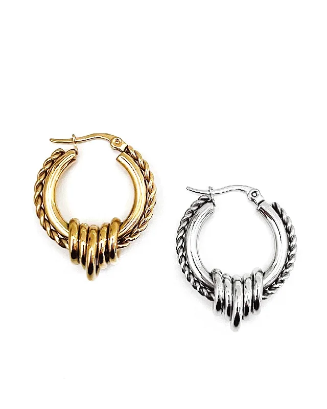 American style women's earrings -Edge Textured Hoop Earrings || Choose Color