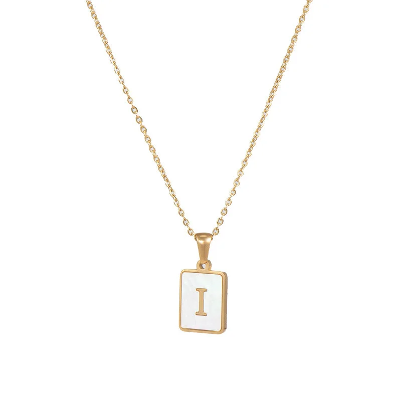 Fritillary Letter Square Pendant Necklace-Gold-Letter I