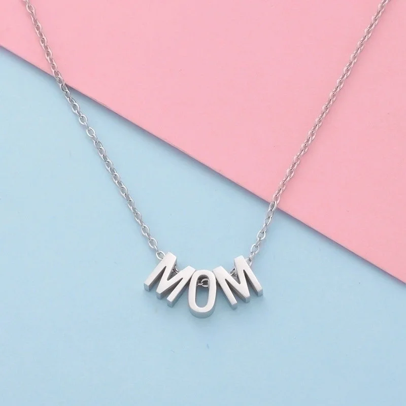 Women’s gold heart necklaces-Fashion Letter Mom Stainless Steel Plating Pendant Necklace 1 Piece