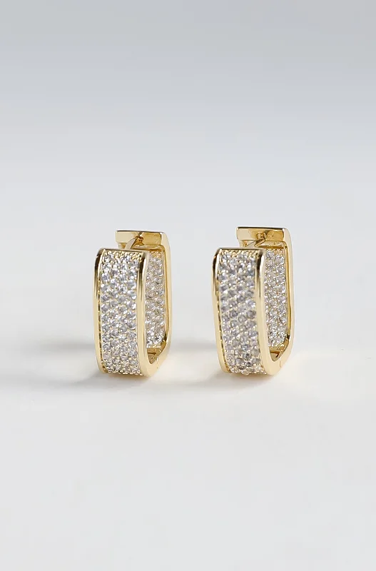 Boyfriend style earrings for women -Camille Gold Rhinestone Square Hoop Earrings