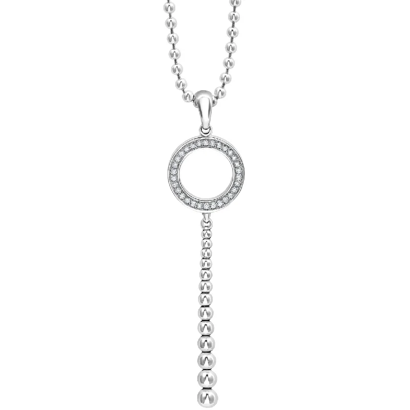 Women’s ruby necklaces-Lagos Sterling Silver Circle Caviar Spark Linear Diamond Pendant Necklace