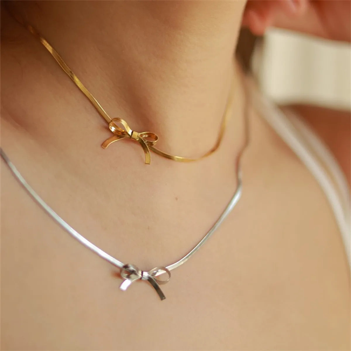 Women’s heart necklaces-Simple Style Classic Style Bow Knot Stainless Steel Plating 18k Gold Plated Necklace