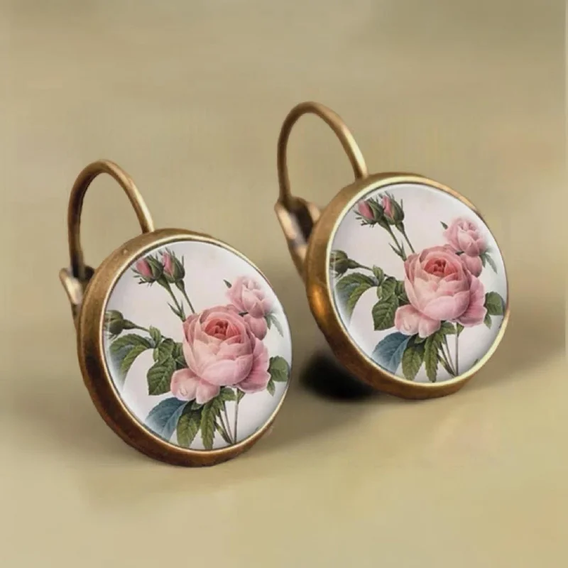 Long drop earrings for women -Beautiful Vintage Rose Earrings