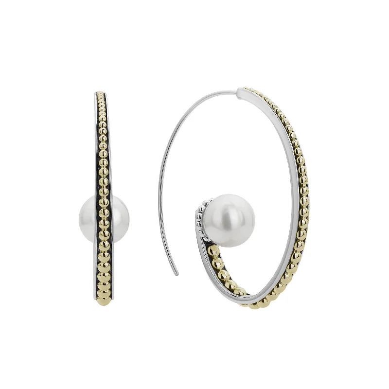 Simple women's earrings -Luna Statement Pearl Hoop Earrings