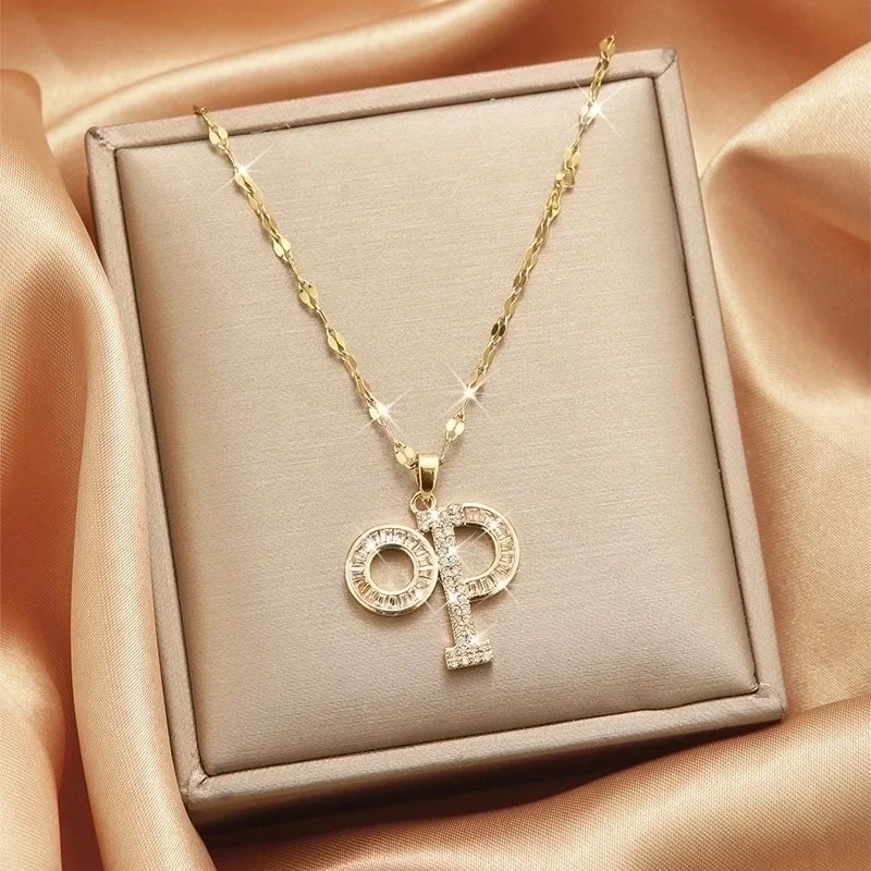 X5528# Zircon Op Letter Necklace