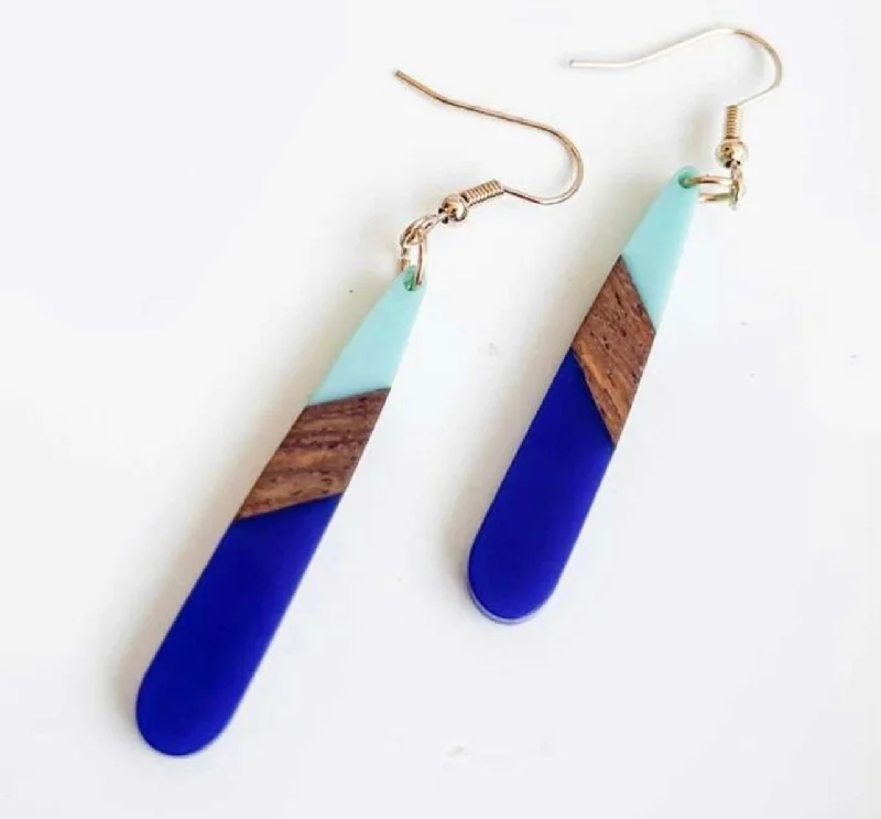 Women's earrings with a luxury feel -Beautiful Blue Resin and Wood Earrings