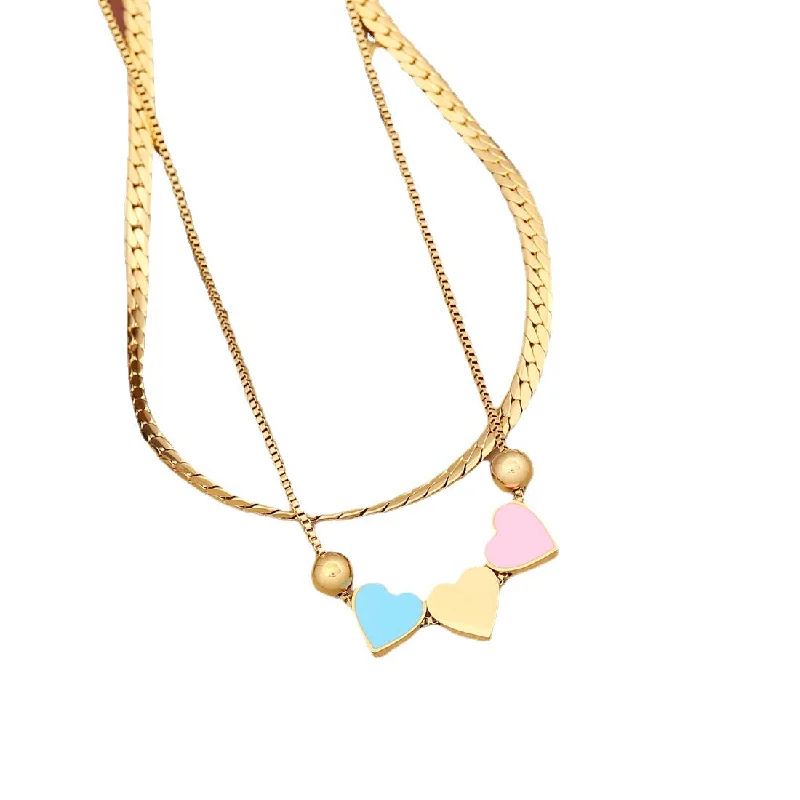 Women’s silver pendant necklaces-Fashion Heart Stainless Steel Oil Dripping Necklaces