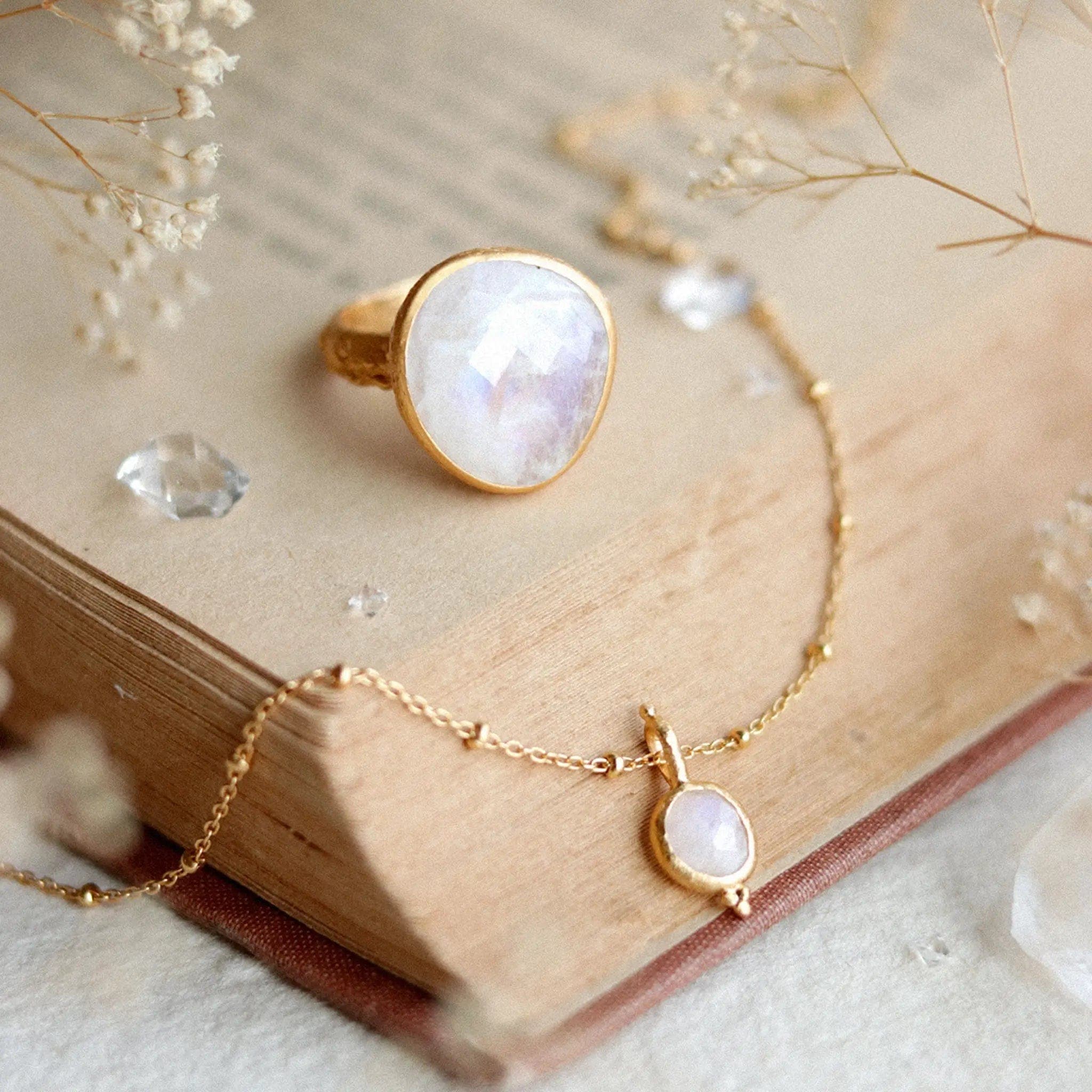 Pearl earrings for women -Intuitive Wisdom Necklace & From Darkness To Light Moonstone • Ring