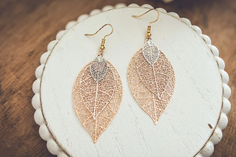 Summer trendy earrings for women -Beautiful Three Tone Leaf Earrings