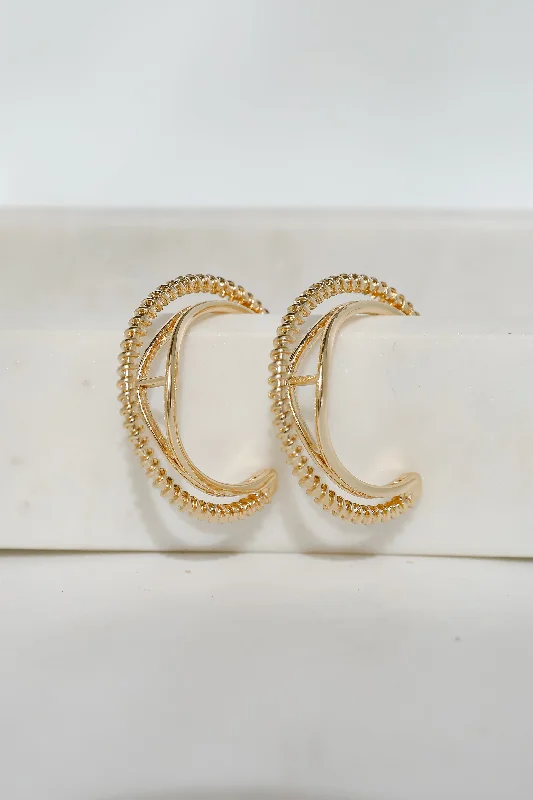 Crystal earrings for women -Ivy Gold Double Hoop Earrings