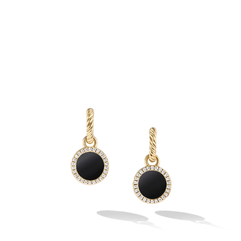 Vintage style earrings for women -Petite DY Elements® Drop Earrings in 18K Yellow Gold with Black Onyx and Diamonds\, 22.6mm