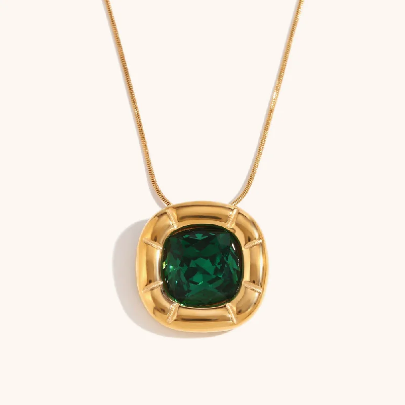 Necklace-Golden-Green Zirconium