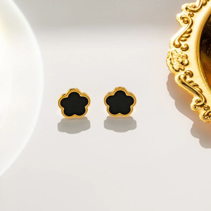 967-1 Earrings Black Beige Gold