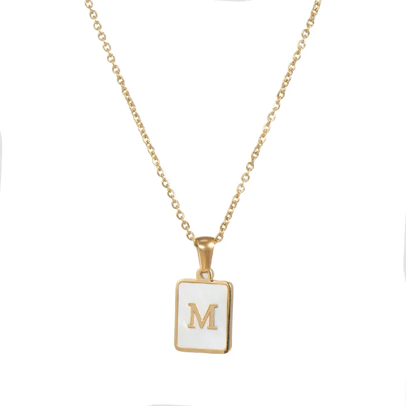 Fritillary Letter Square Pendant Necklace-Gold-Letter M