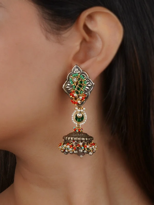 Accessory earrings for women -Green Color Tribal Earrings - EK-SFEAR389GR