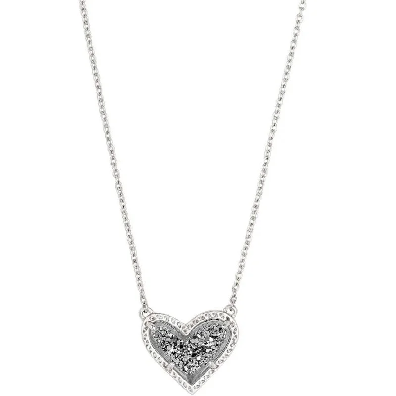 Women’s sapphire pendant necklaces-Kendra Scott Ari Heart Rhodium Pendant Necklace In Platinum Drusy