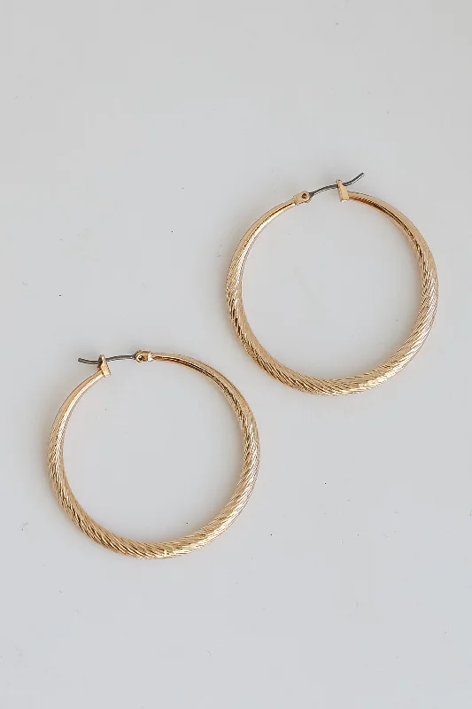 Pearl pendant earrings for women -Ashton Gold Textured Hoop Earrings