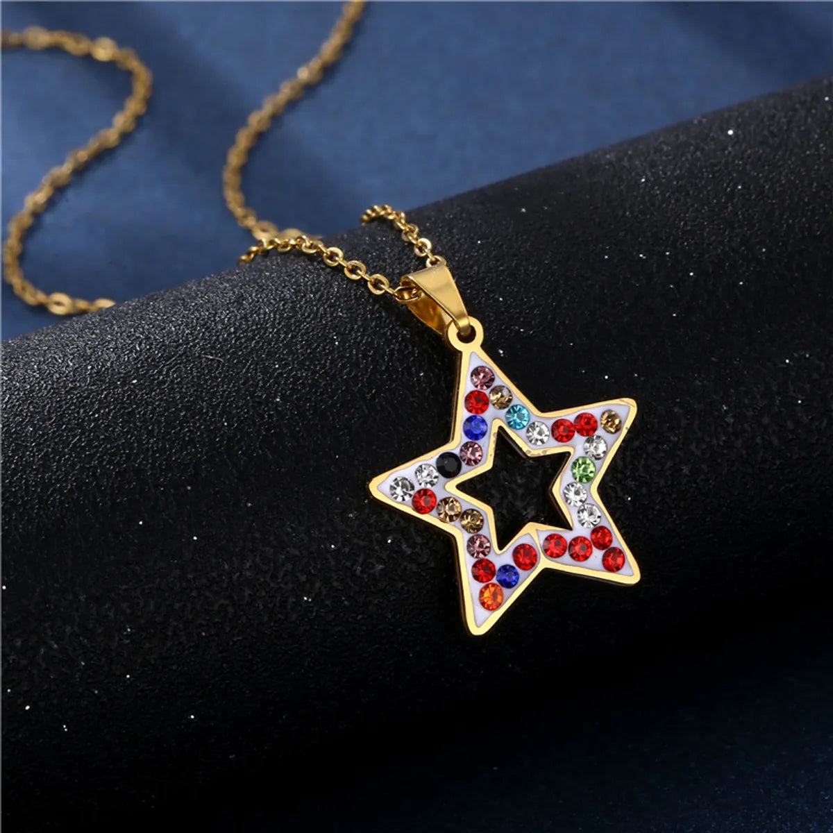 Women’s gold heart necklaces-Cross-Border New Star Pendant Stainless Steel Color  Clay Zircon European And American Five-Pointed Star Necklace