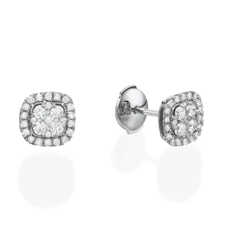 Bell earrings for women -Cushion Shaped Diamond Cluster Earrings