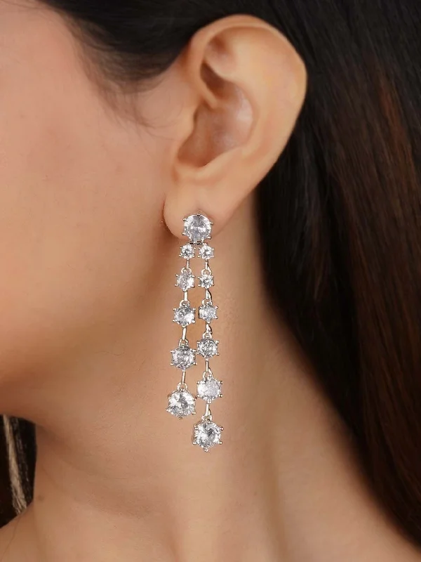 Unique women's earrings -White Color Silver Plated Faux Diamond Earrings - CZEAR574