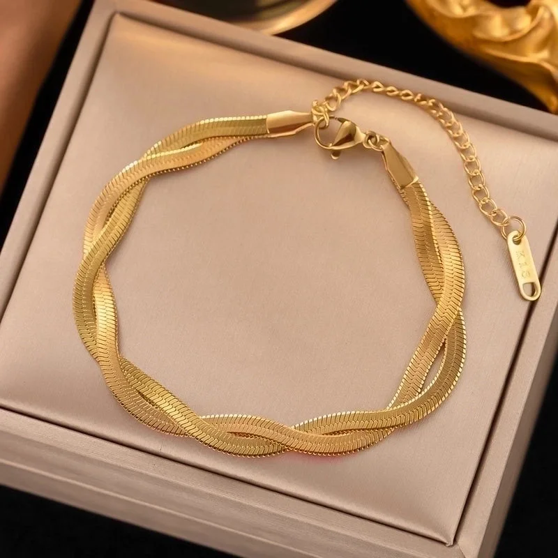 [Sle35] Double Strand Bracelet Gold